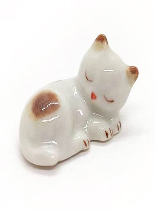 WitnyStore Tiny 1" White Brown Pointed Shorthair Cat Sleeping Curled Figurine - Miniature Hand Made Painted Ceramic Cats Kitten Feline Animal Cute Porcelain Decorative Collectible Figure Décor Gifts - Image 1